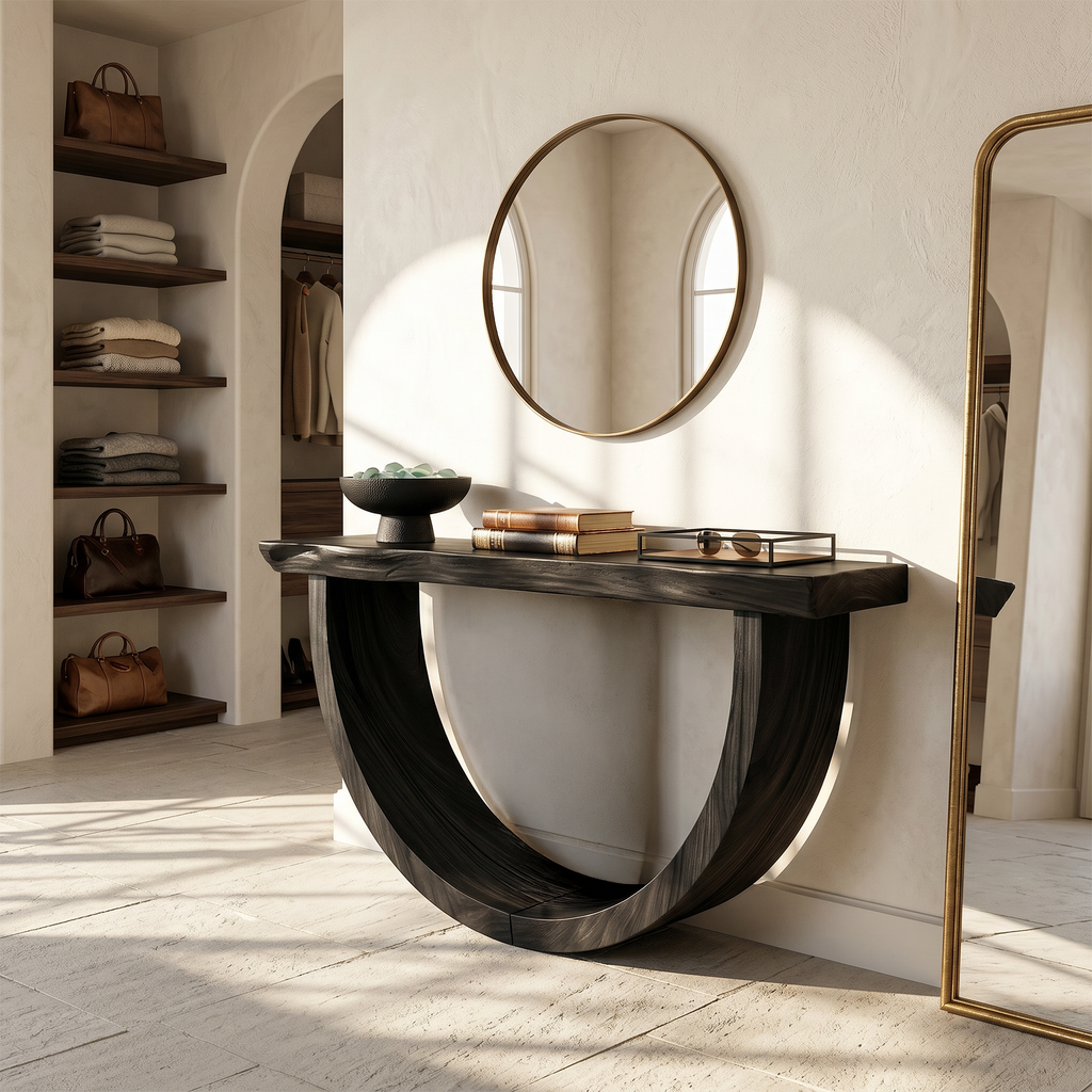 Artistic Wood Console Table For Gallery Interior