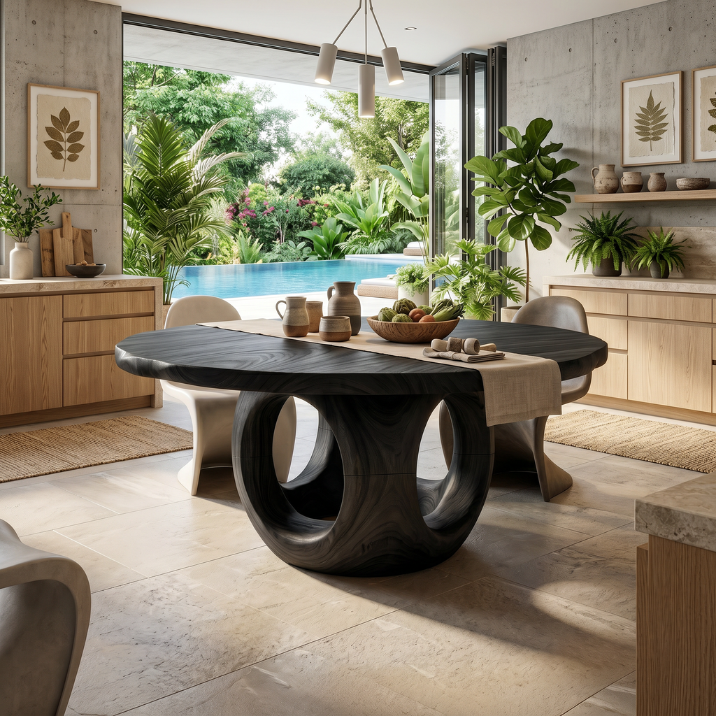 Coastal Round Kitchen Table For Outdoor Kitchen