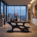 Artistic Wooden Console Table With Cutout Shelves For Home Decor