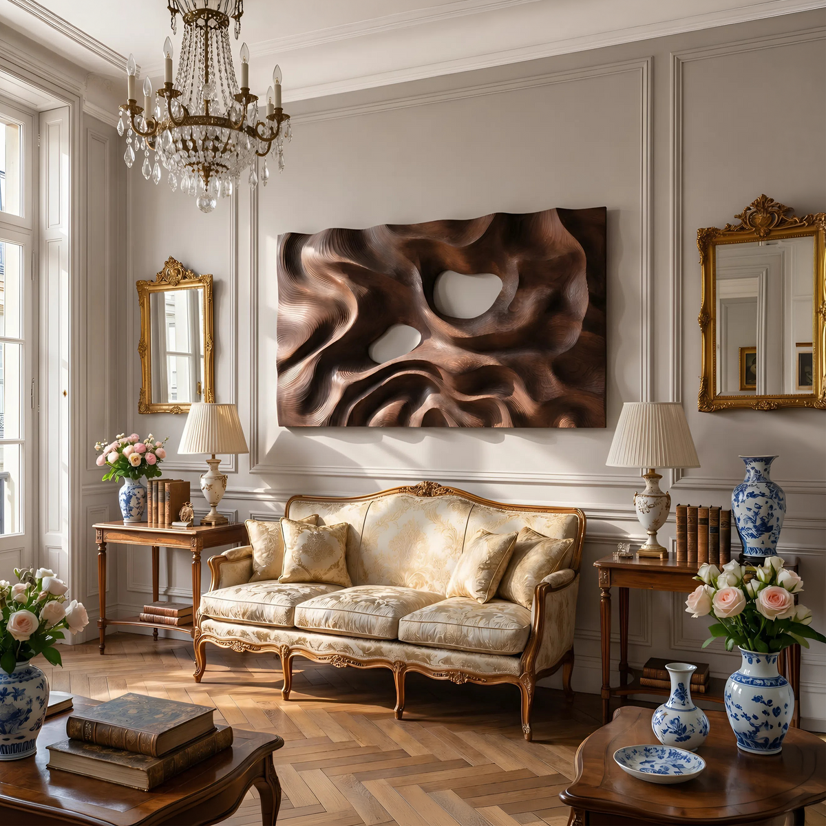 Contemporary Carved Wall Decor Panel For Living Room