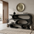 Contemporary Console Table With Multi Level Open Shelves For Living