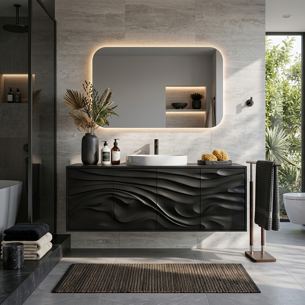 Contemporary Bathroom Vanity With Statement Wave Front For Bathroom Interior