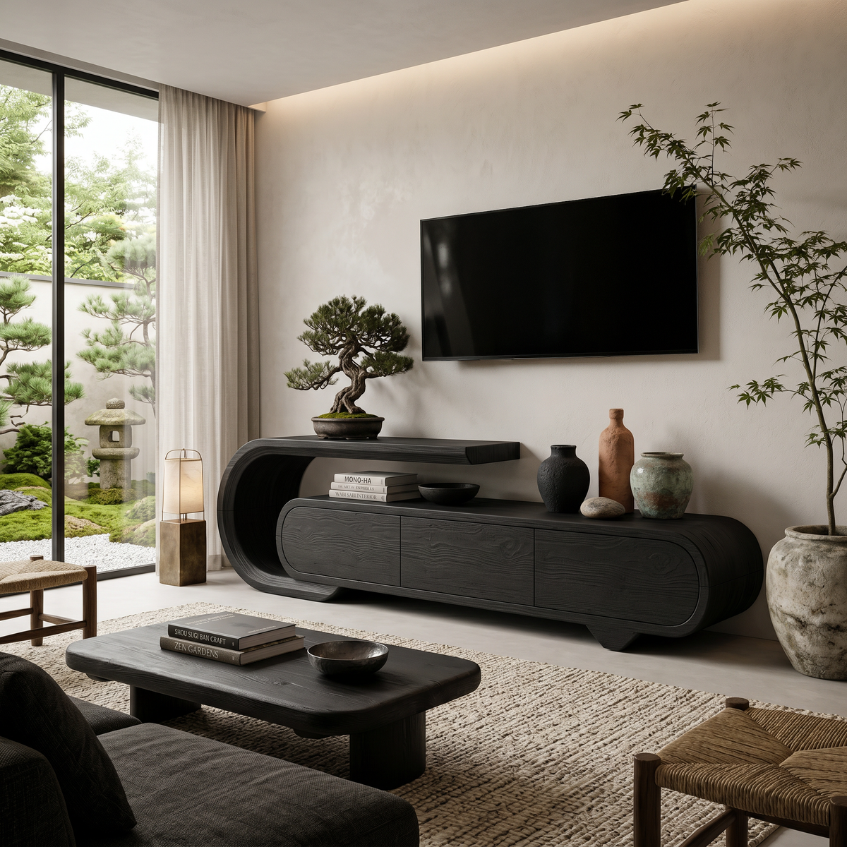 Contemporary Natural Wood TV Console For Home Storage