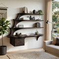 Contemporary Floating Desk With Display Shelves And Drawers For Workspace