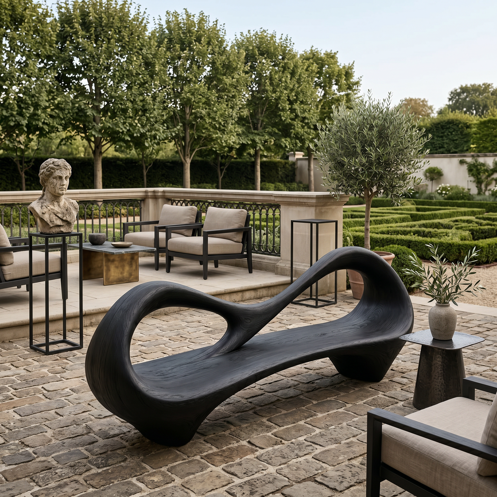 Contemporary Entryway Bench With Sculptural Cutout Frame For Designer Interiors