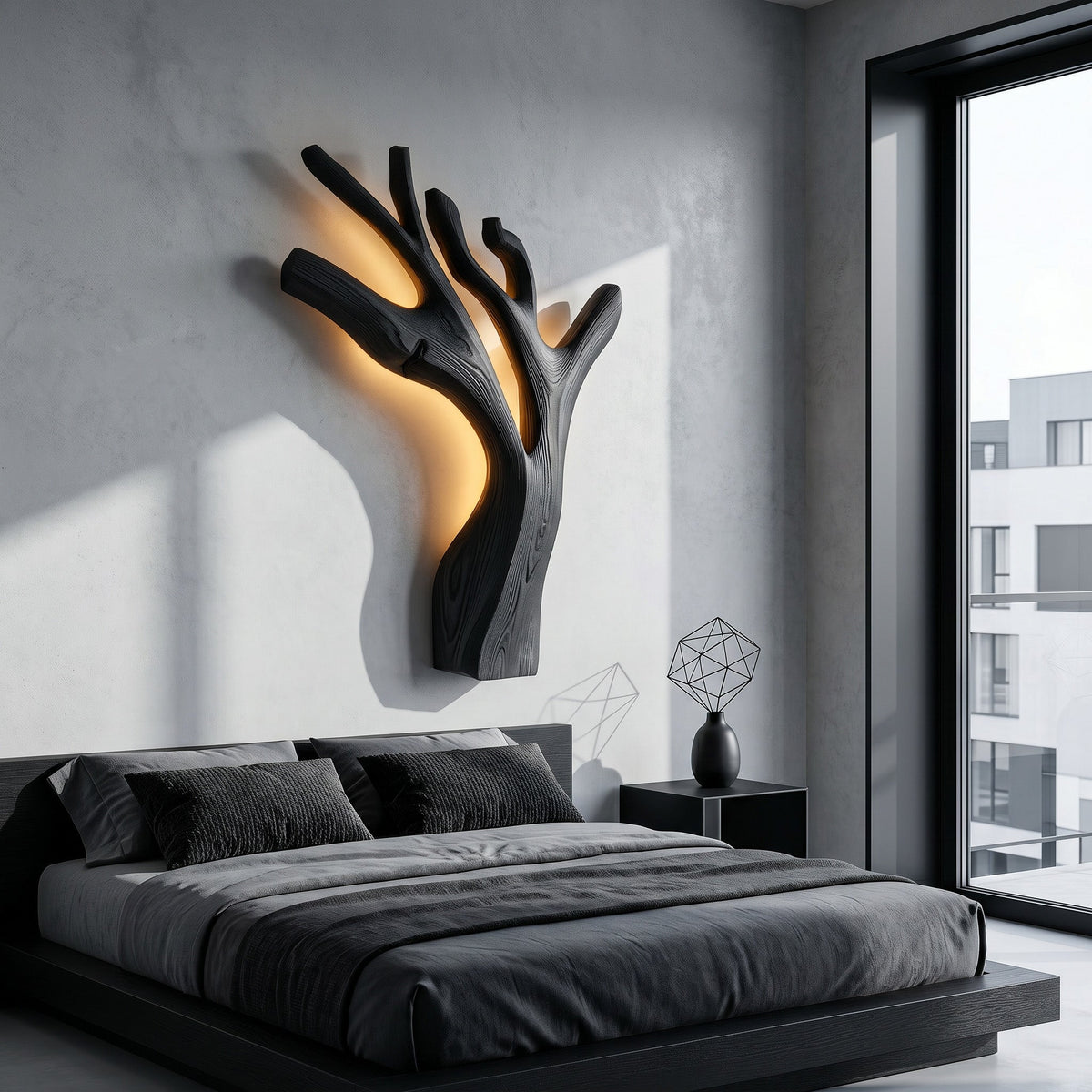Artistic Branch Style Wooden Wall Lamp For Bedroom