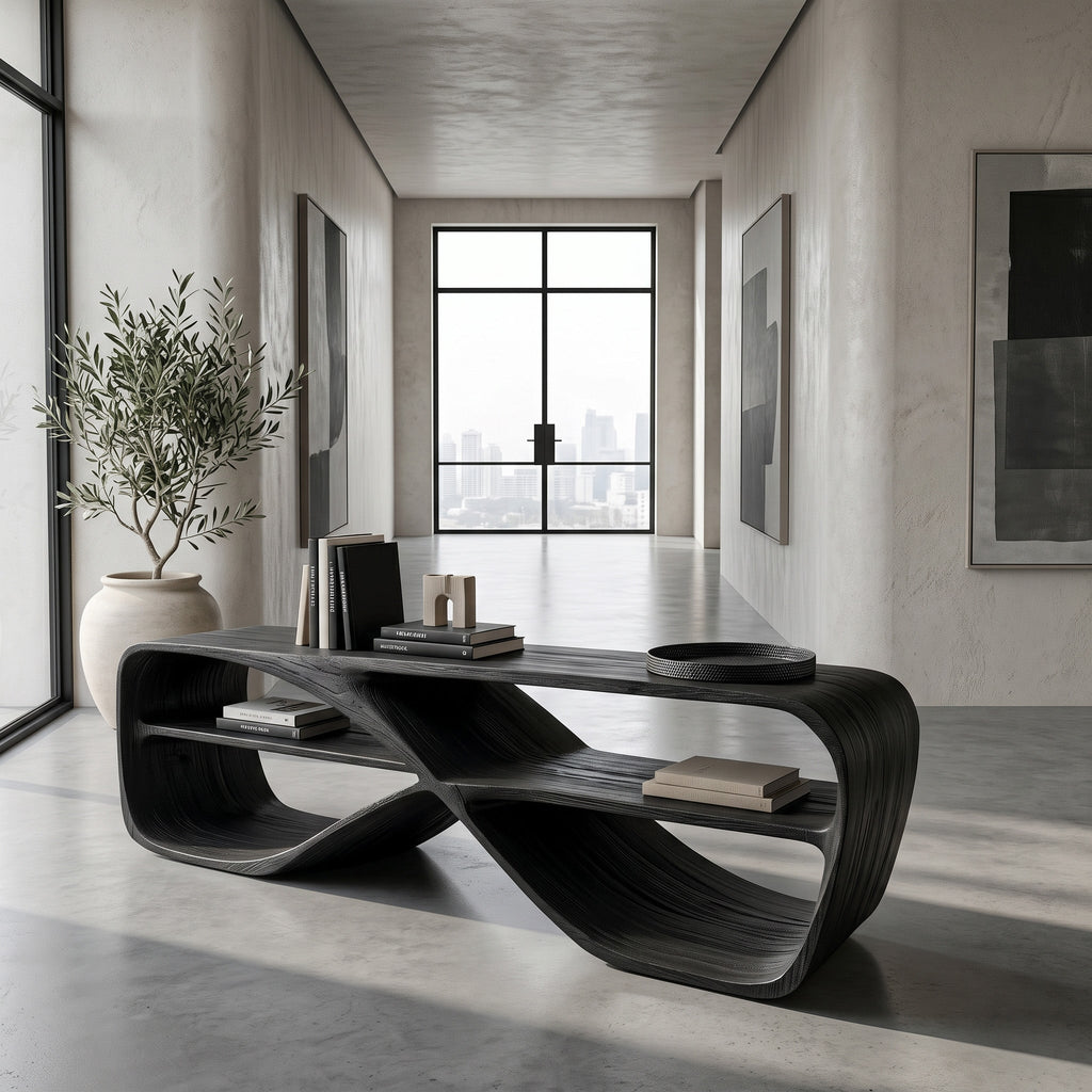 Contemporary Sculptural Natural Wood Console Table For Living Room