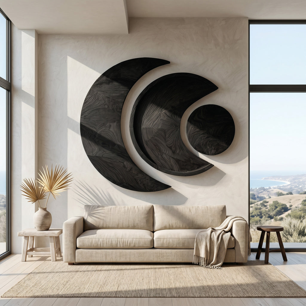 Contemporary Moon Phase Wood Wall Art For Living Decor