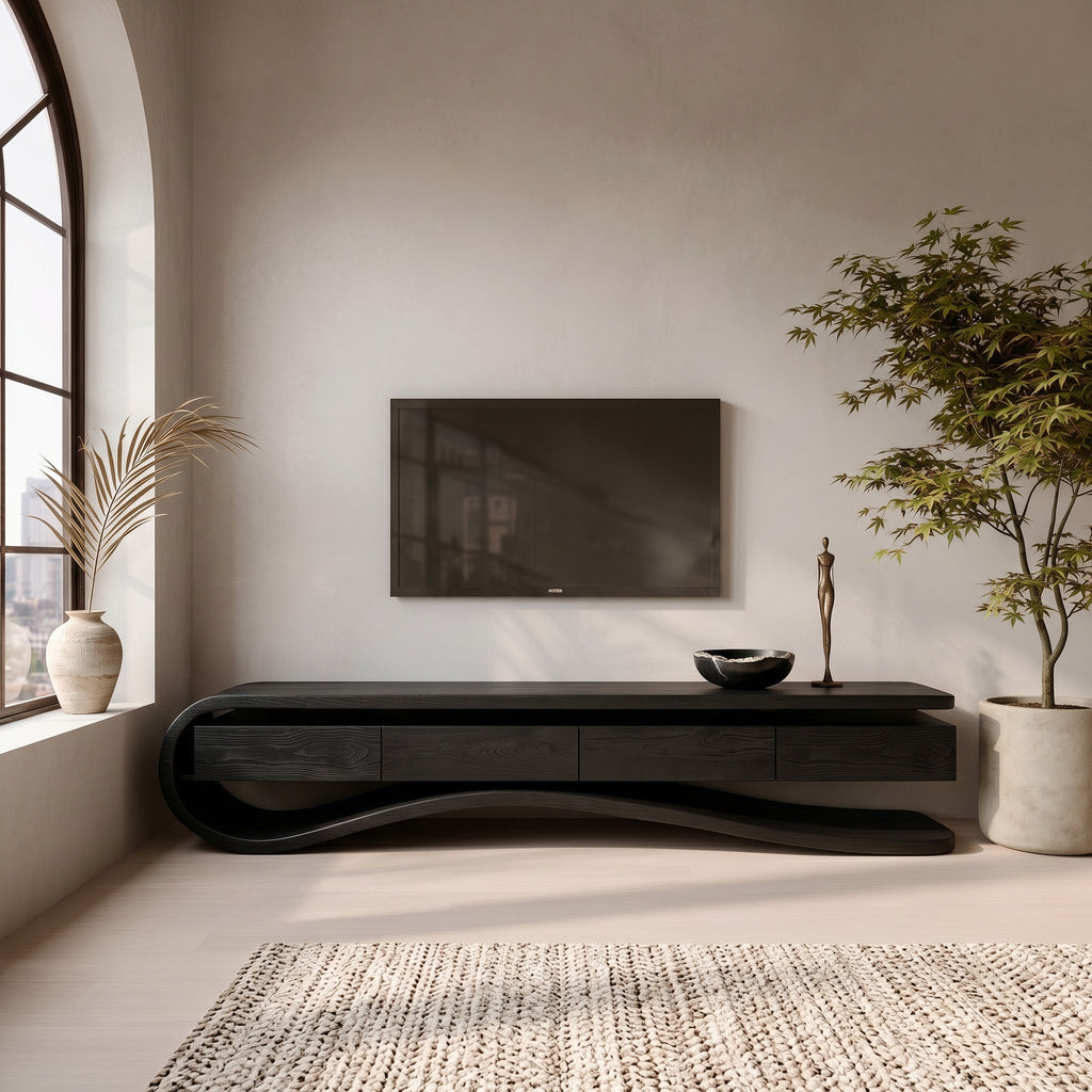 Contemporary Curved Rounded TV Console For Designer Living Room