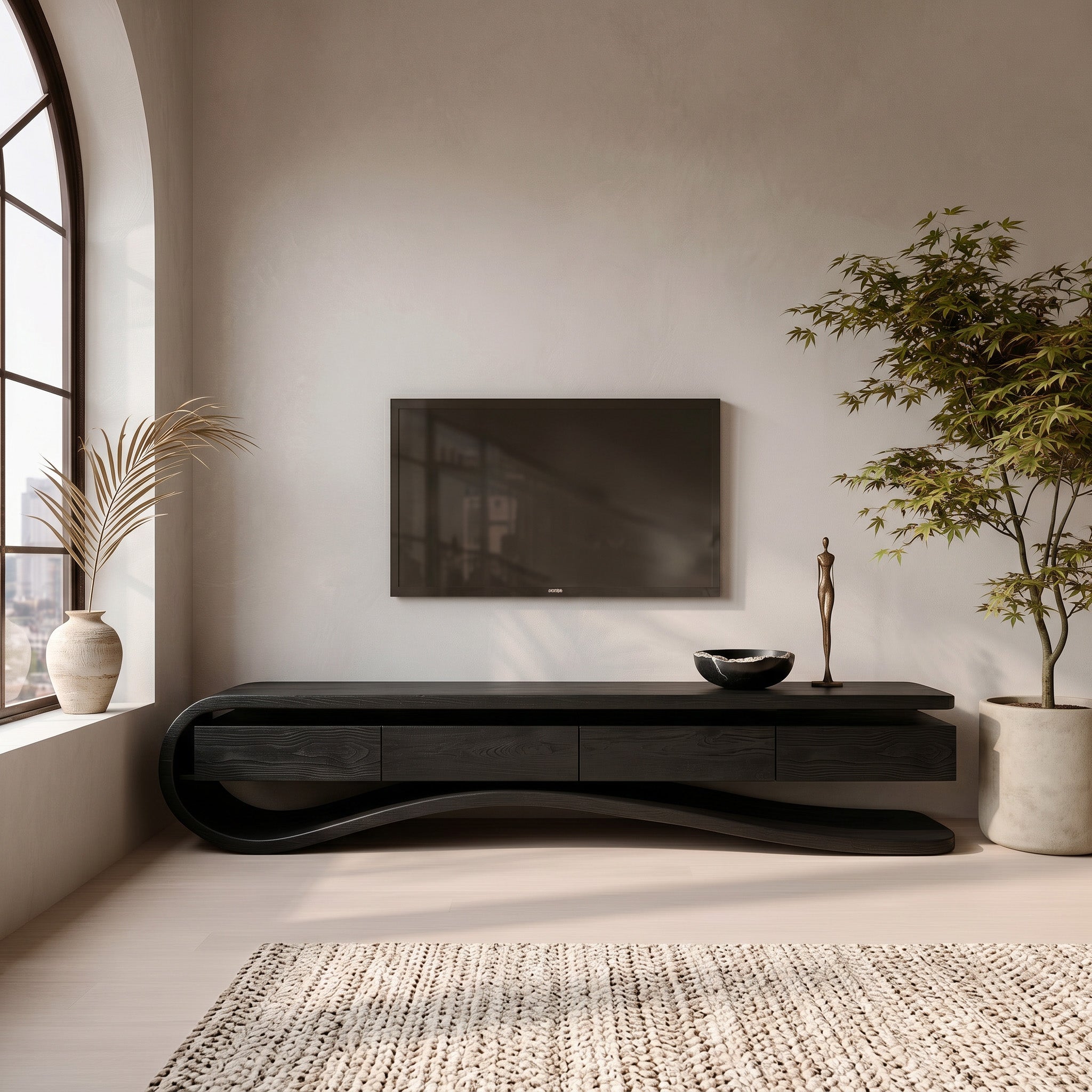 Contemporary Curved Rounded TV Console For Designer Living Room
