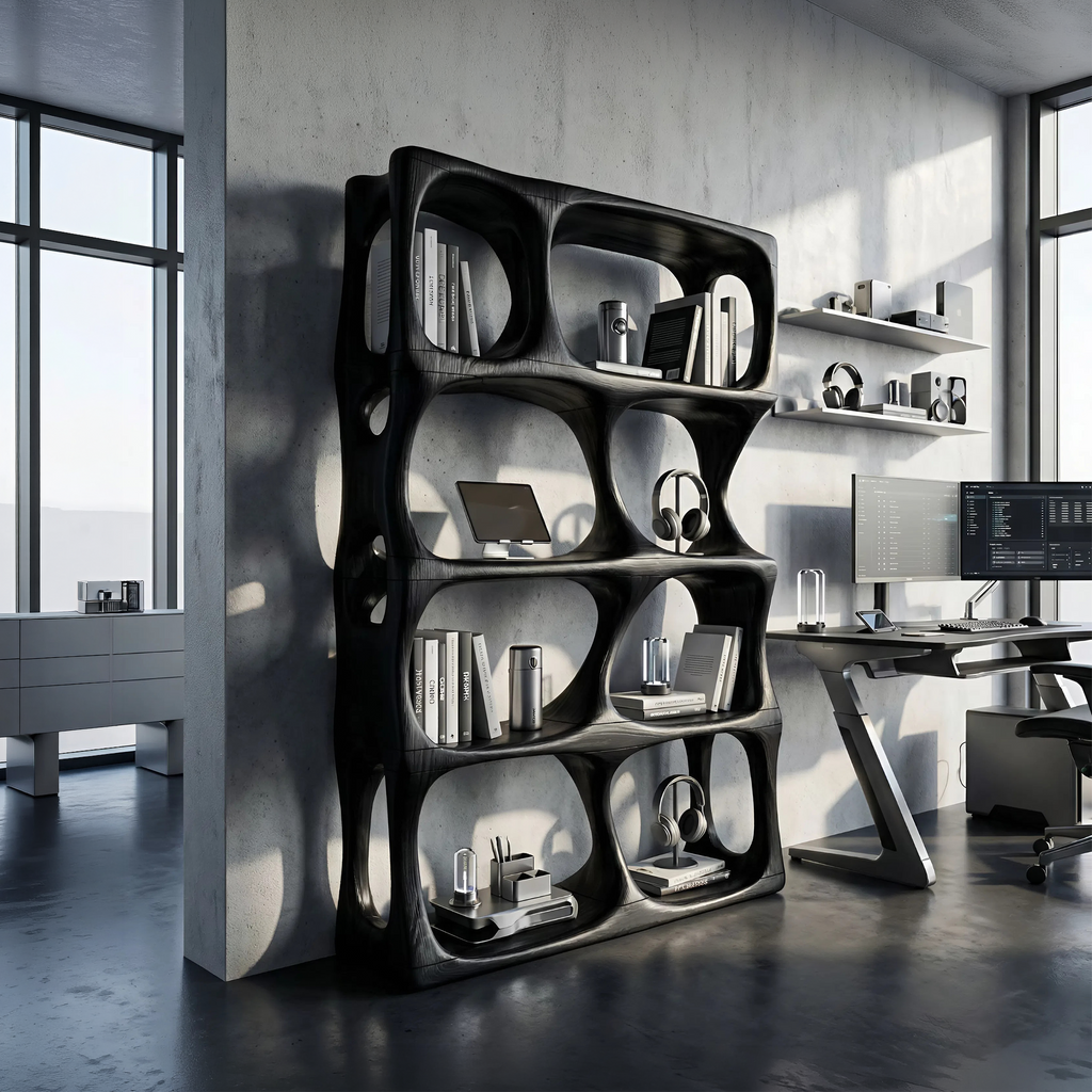 Contemporary Handcrafted Bookcase Display Organizer For Study Room
