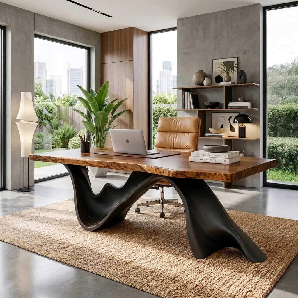 Contemporary Live Edge Sculptural Executive Desk For Home Office