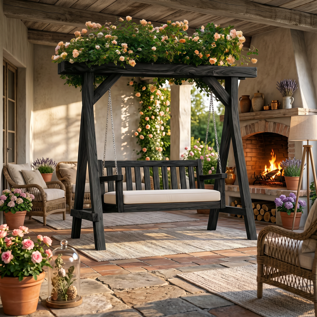 Elegant Wooden Swing With Planter Frame - view 4