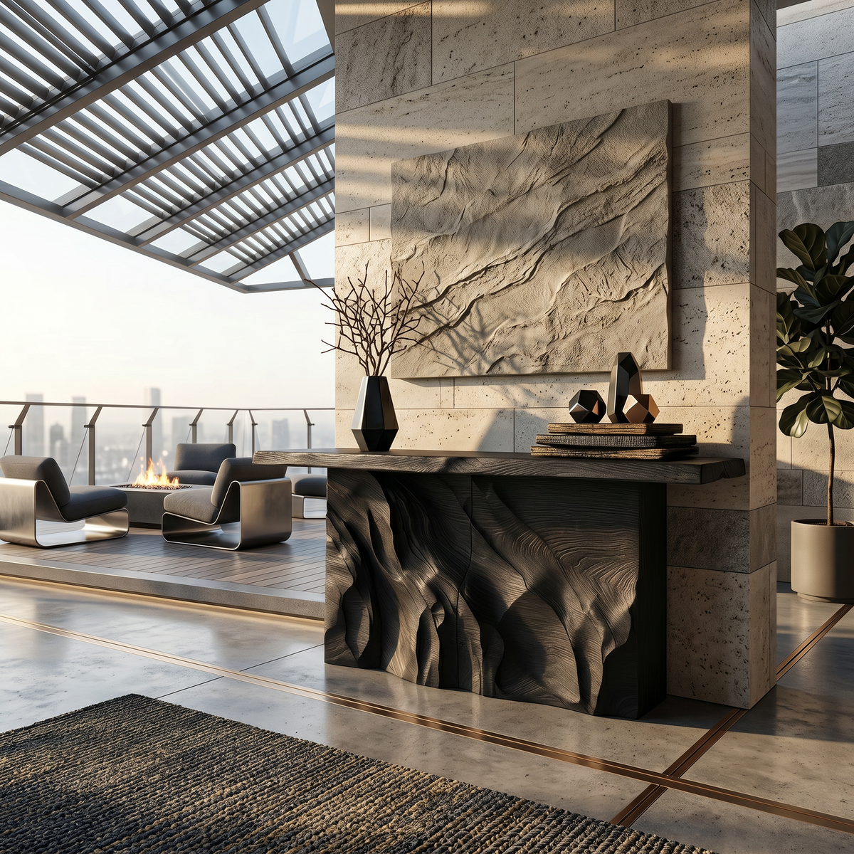 Contemporary Organic Edge Console Table For Foyer Interior Area