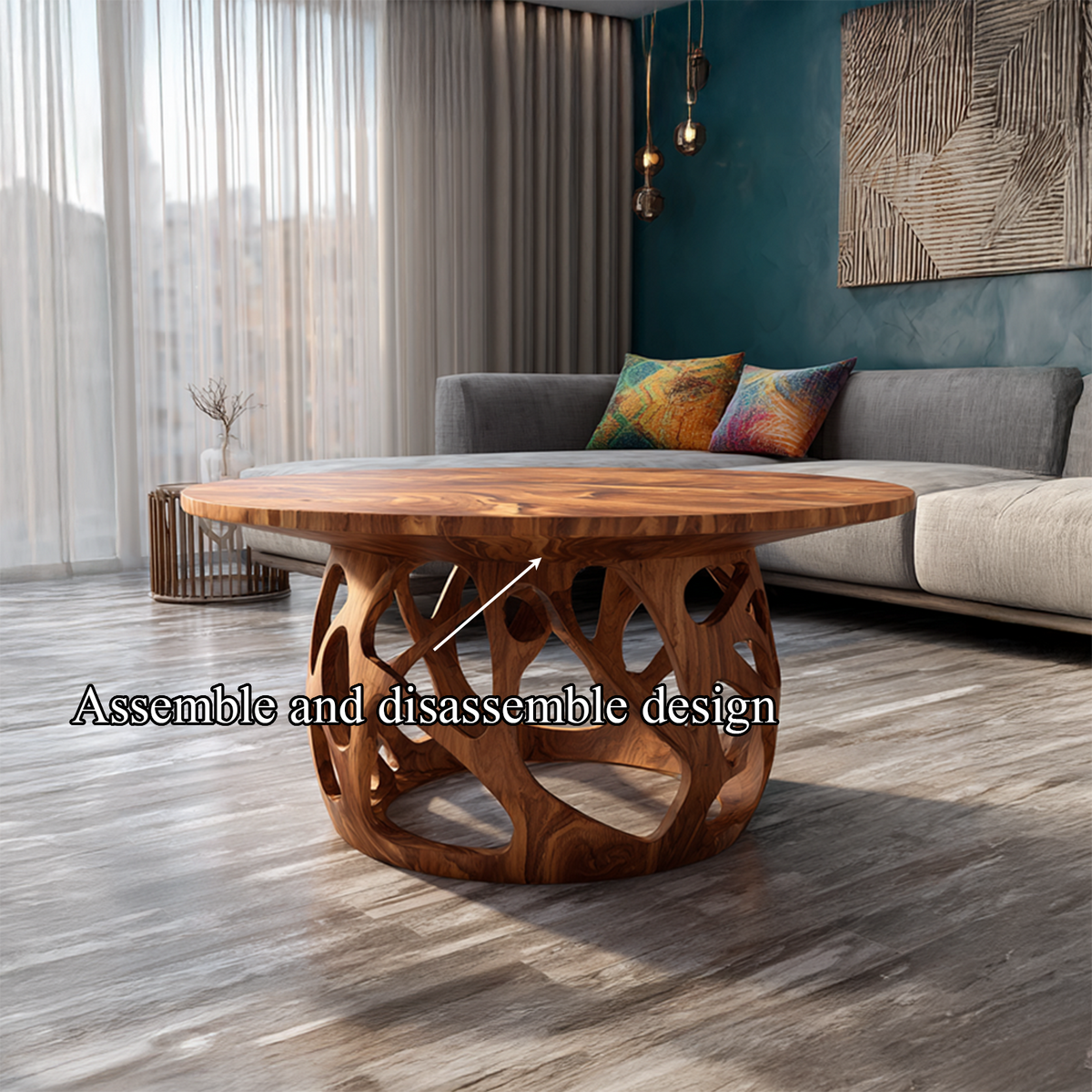 Coffee Table Solid Wood Handmade Art Style Gift - view 4