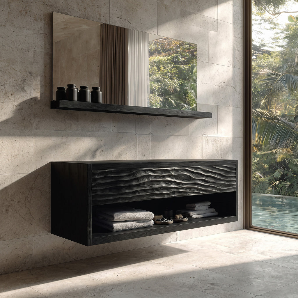 Contemporary Floating Bathroom Vanity With Carved Front For Bathroom