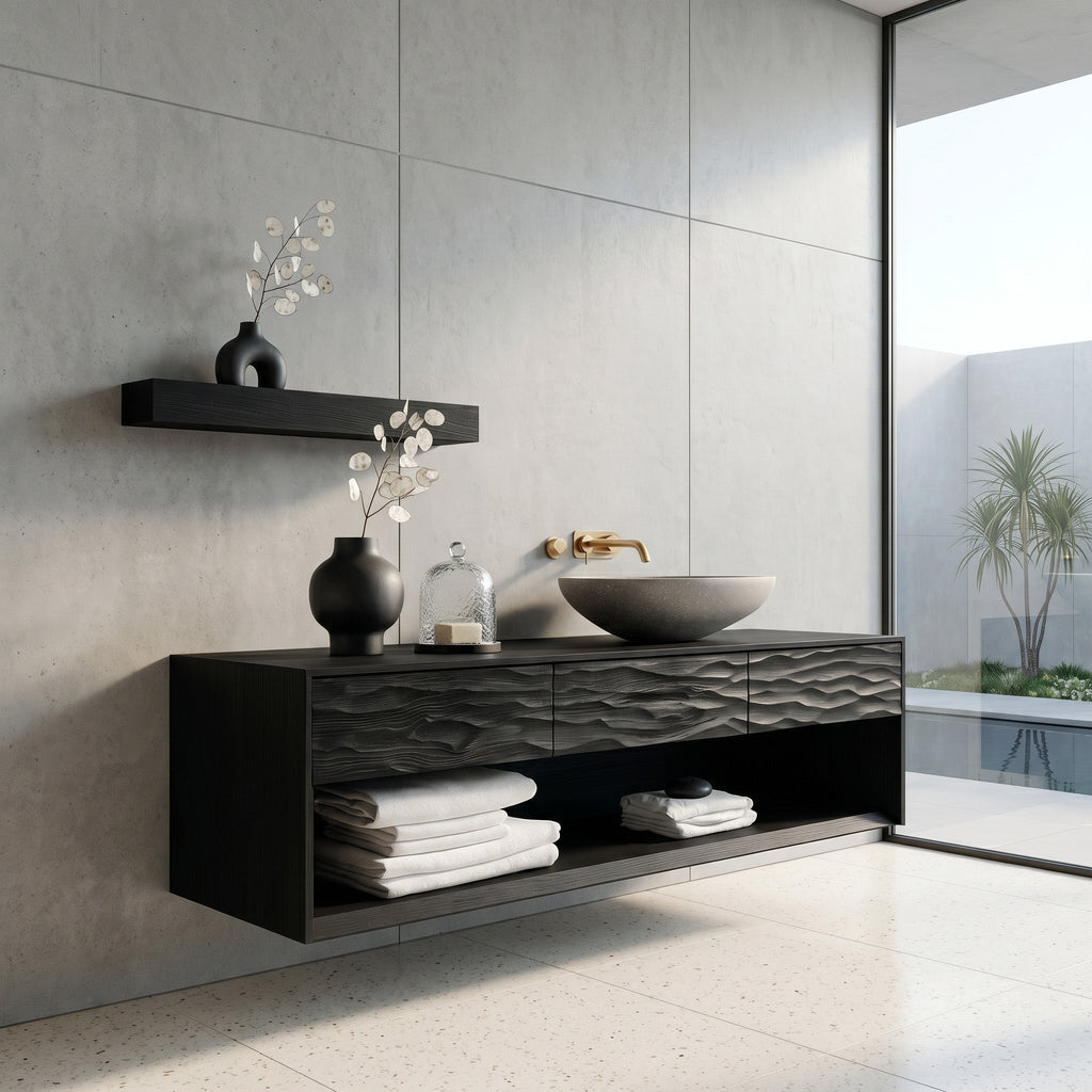 Contemporary Floating Bathroom Vanity With Textured Front For Bathroom