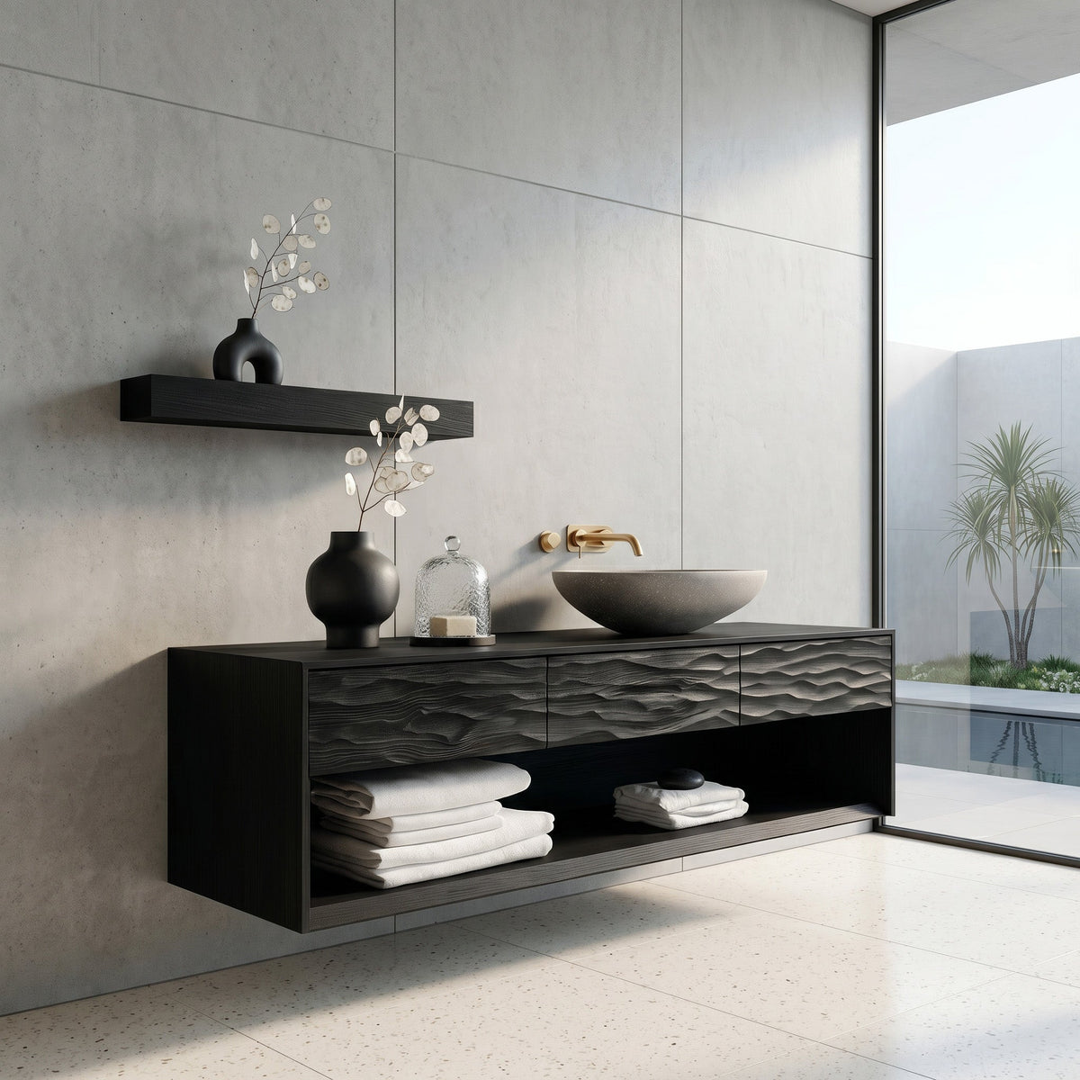 Contemporary Floating Bathroom Vanity With Textured Front For Bathroom