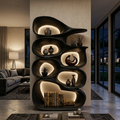 Artistic Wooden Bookshelf With Sculptural Display Shelving For Home Decor