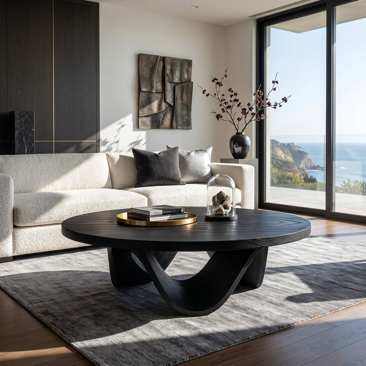 Contemporary Round Coffee Table With Continuously Curved Base For Living