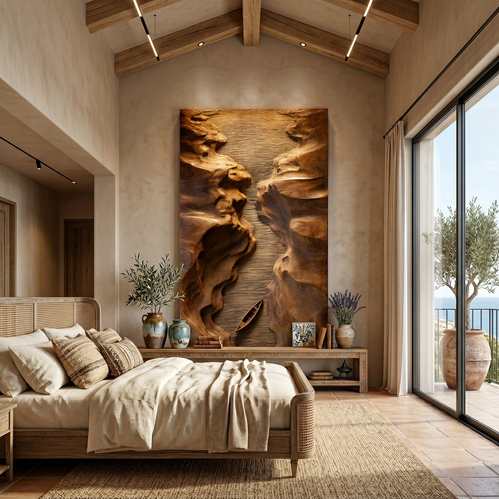 Abstract Canyon Wood Wall Sculpture For Modern Office Interior Decor