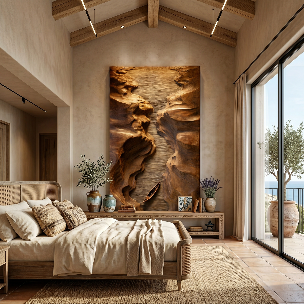 Abstract Canyon Wood Wall Sculpture For Modern Office Interior Decor