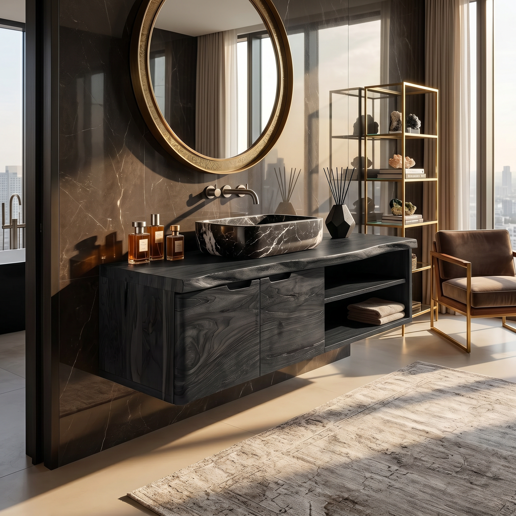 Coastal Floating Washstand Relaxing Guest Bathroom