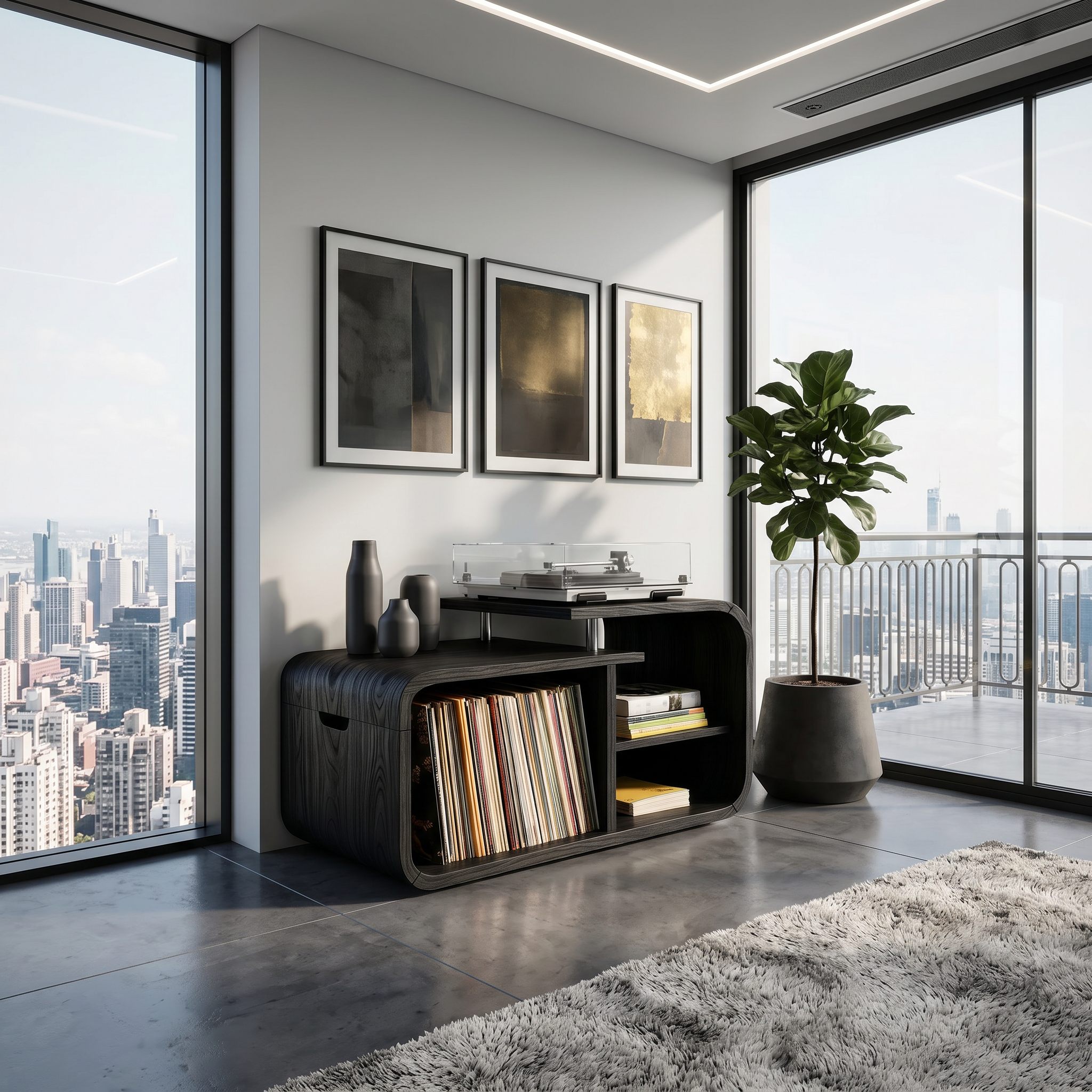 Contemporary Curved Record Player Stand Urban Loft