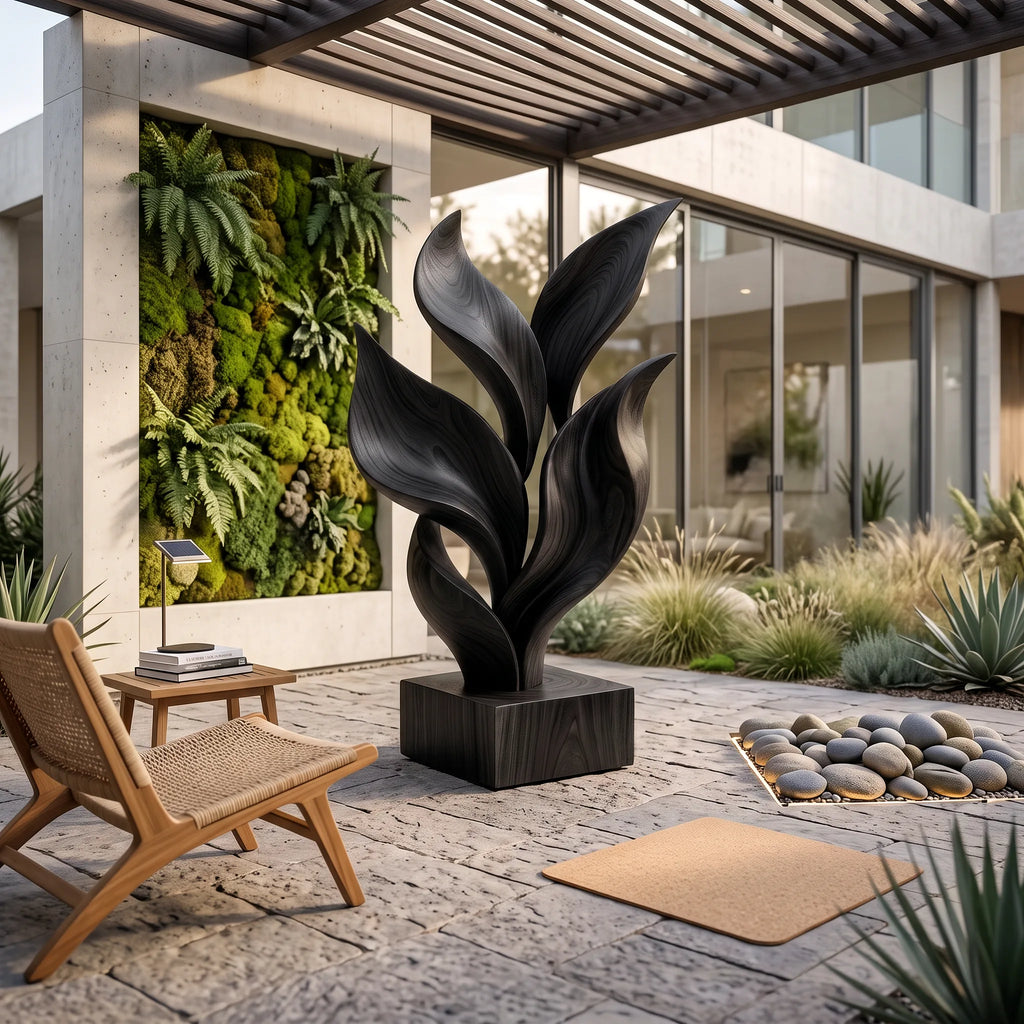Coastal Botanical Wooden Sculpture For Luxury Beach House Decor