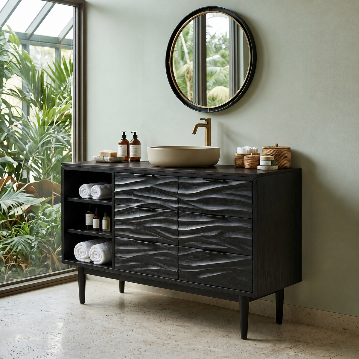 Coastal Wood Bathroom Cabinet For Beach House
