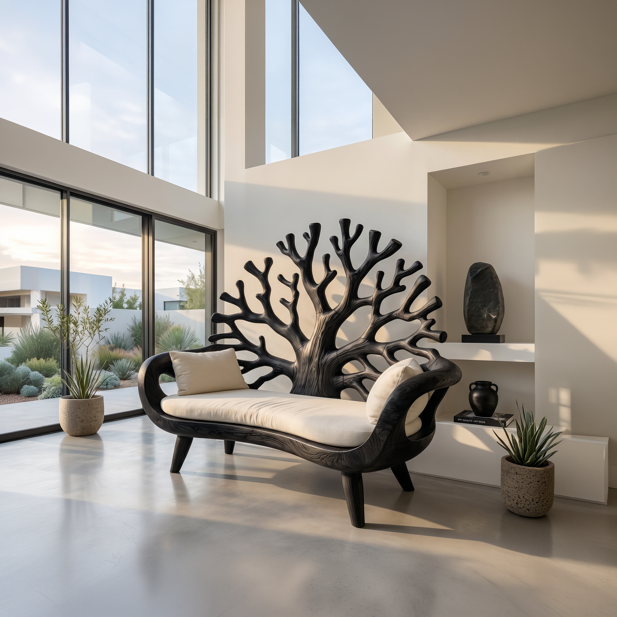 Contemporary Coral Branch Carved Bench For Sunroom Interior Area