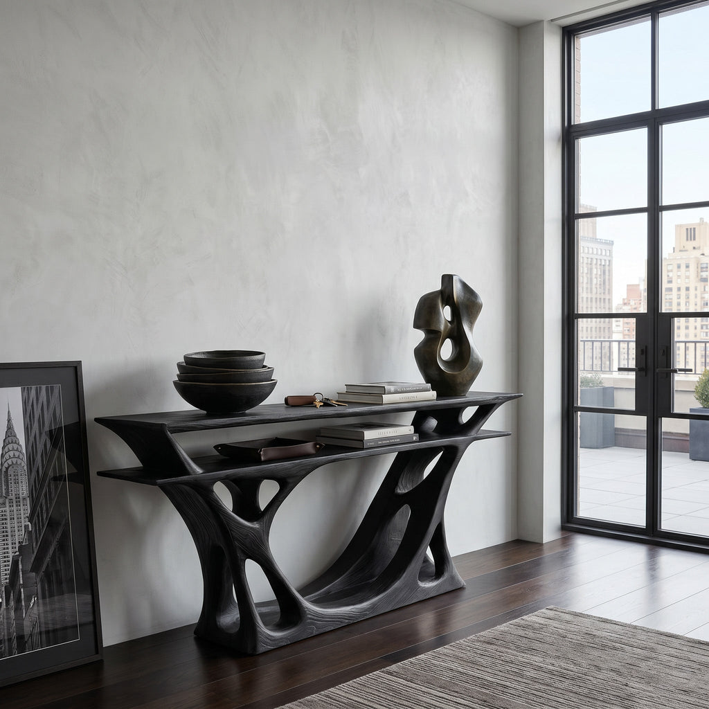 Contemporary Console Table With Sculptural Form For Entryway