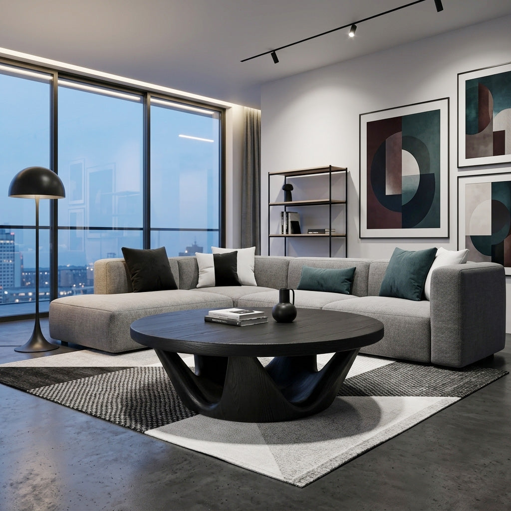 Contemporary Round Coffee Table With Open Base For Living Room