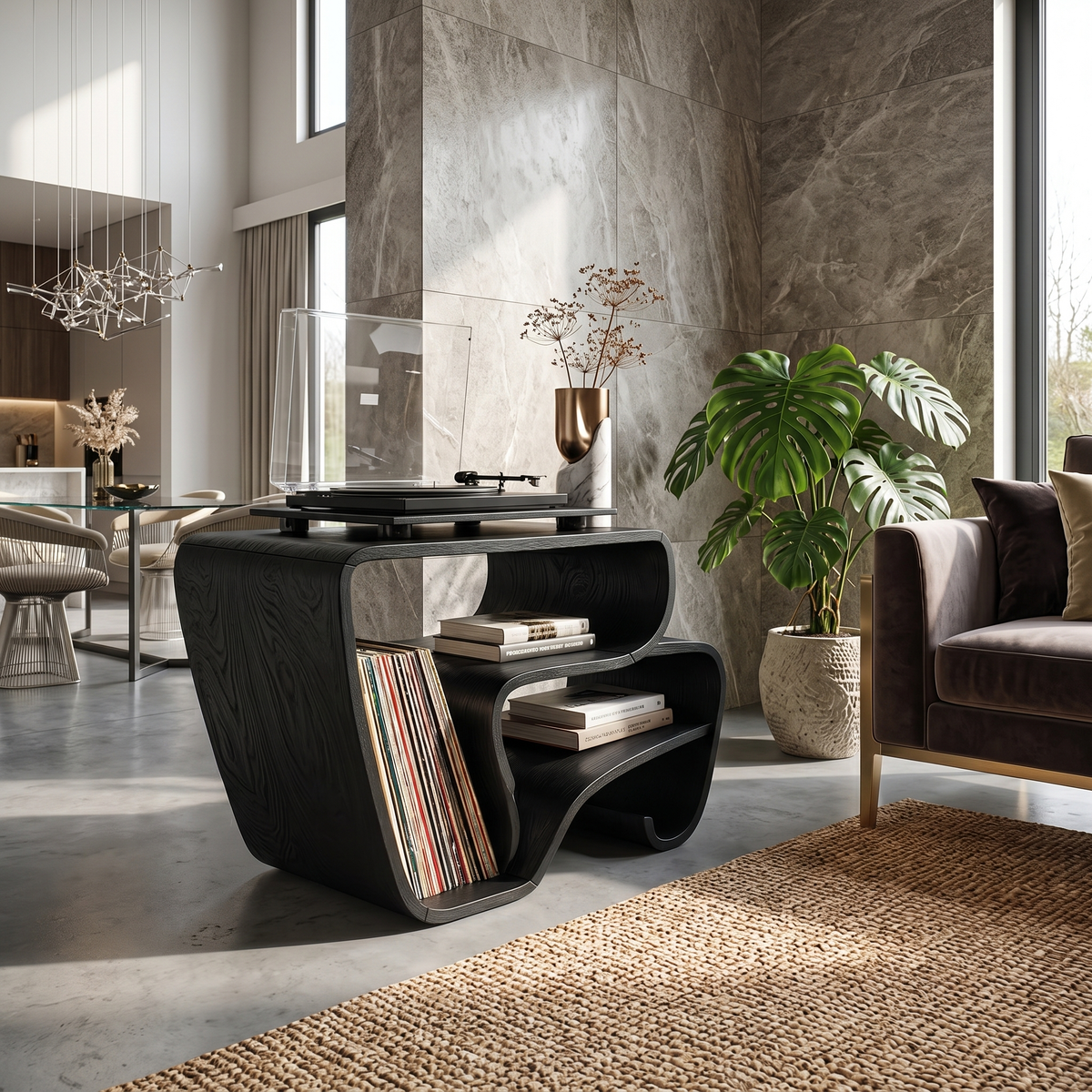Contemporary Curved Vinyl Record Cabinet Lake House
