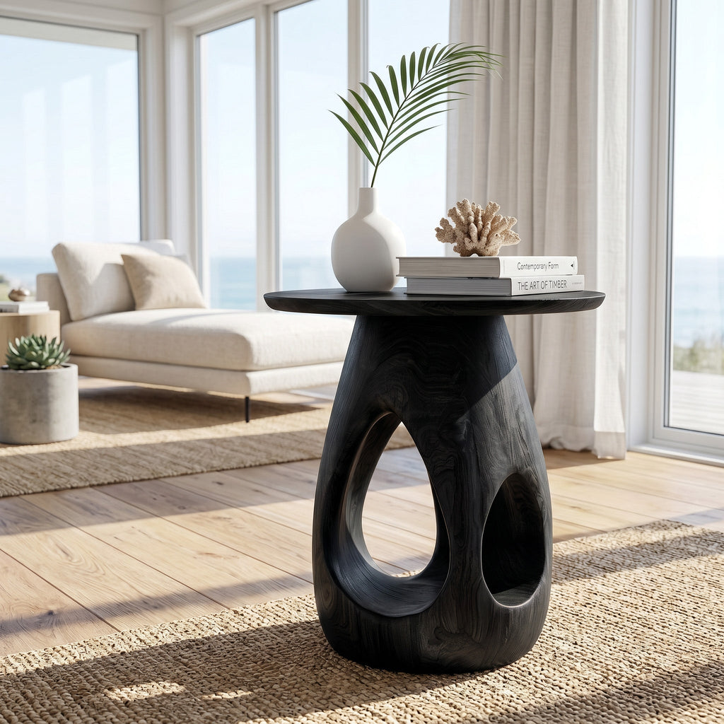 Contemporary Natural Wood Hollow Form Side Table For Living