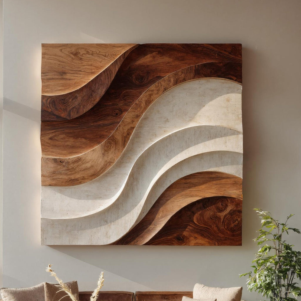 Contemporary Curved Wood Wall Art For Luxury Living Room