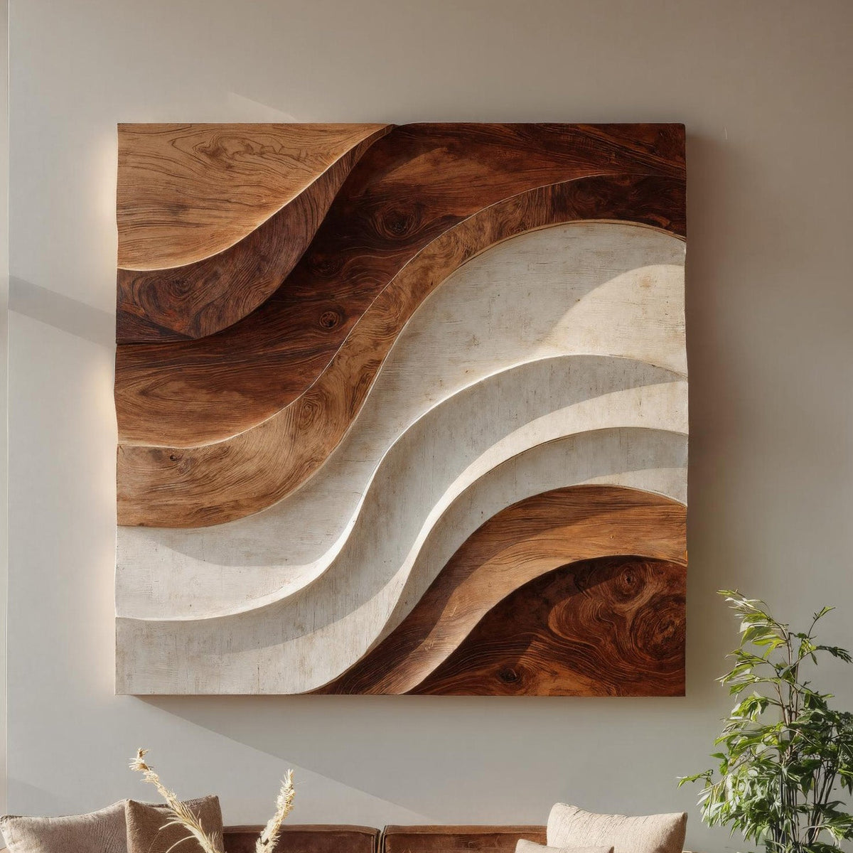 Contemporary Curved Wood Wall Art For Luxury Living Room