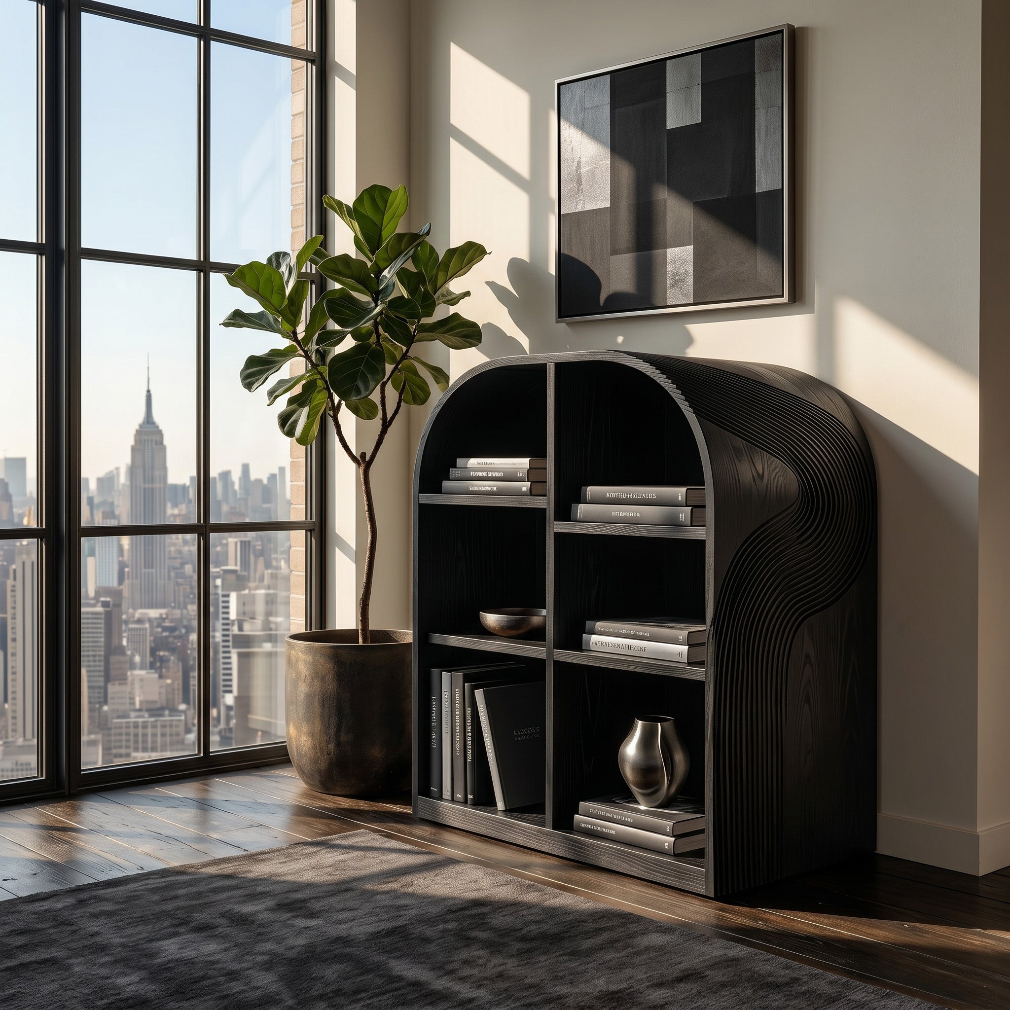 Contemporary Open Wooden Magazine Rack With  For Living Room