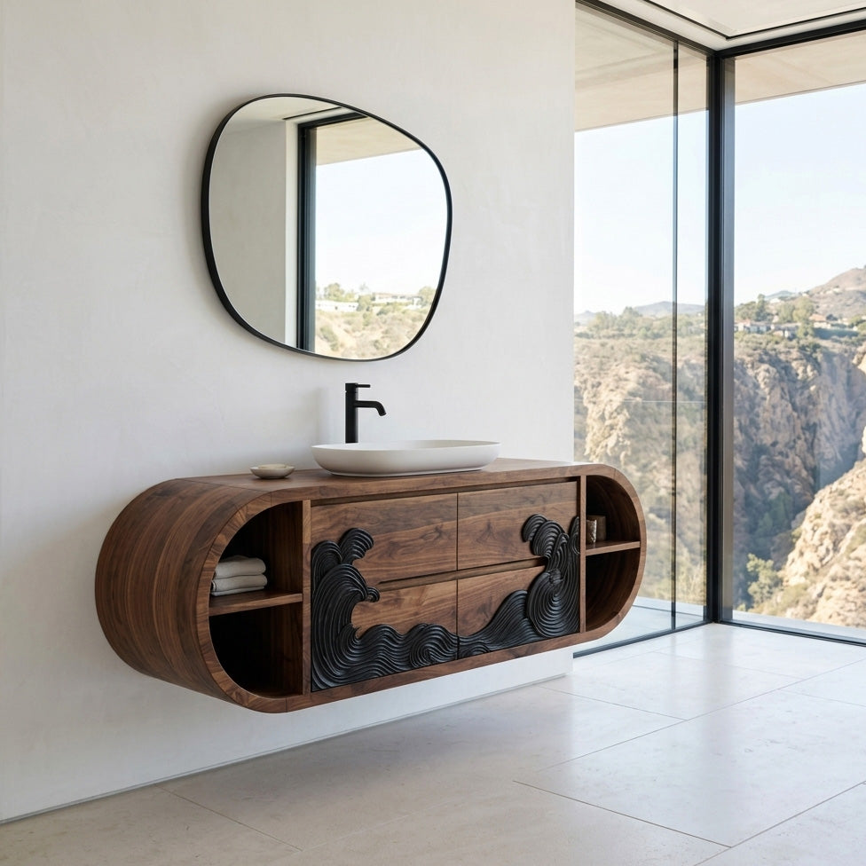Contemporary Floating Bathroom Vanity With Black Wave For Bathroom