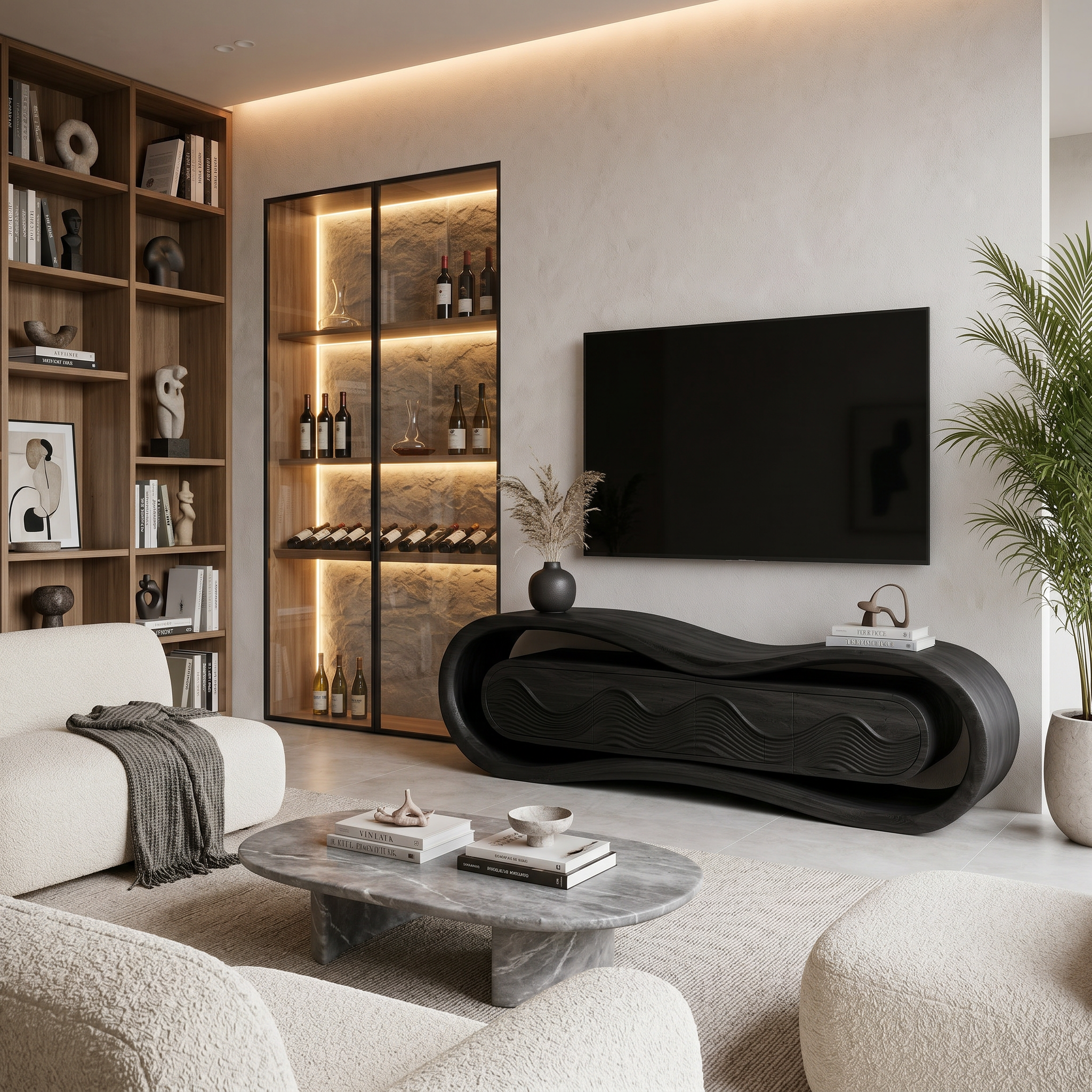Contemporary Rounded TV Stand For Organic Modern Home