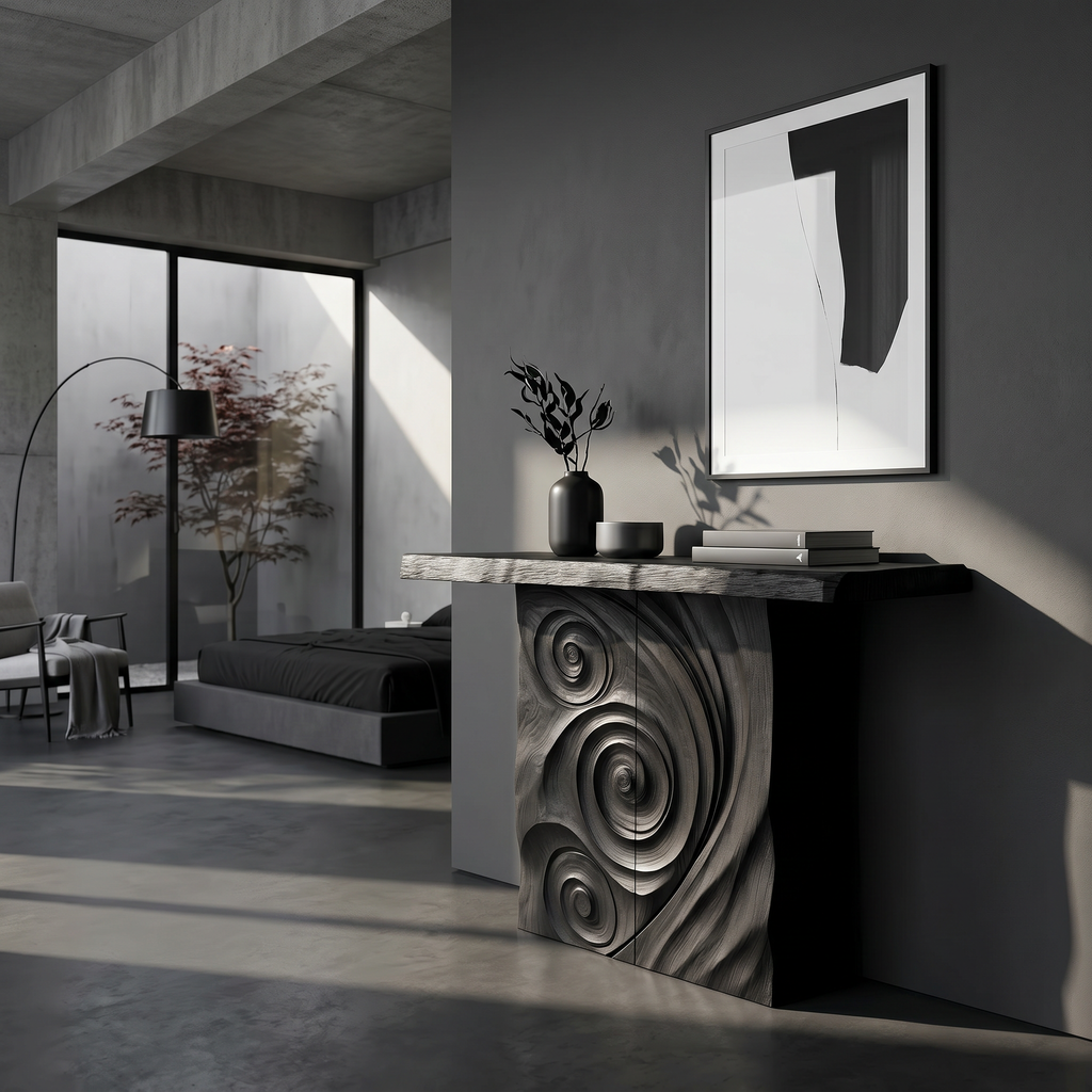 Contemporary Raw Edge Entry Table For Open Living Space