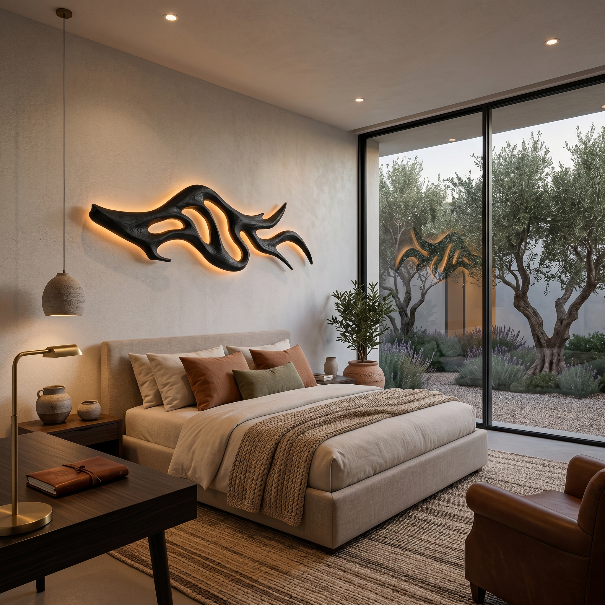 Artistic Wood LED Wall Sculpture With Sculptural Form For Bedroom