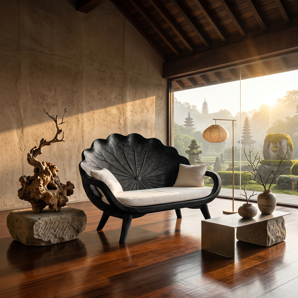 Contemporary Lotus Leaf Back Bench For Veranda Interior Area