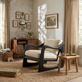Coastal Luxury Accent Chair with Sculptural Wooden Craftsmanship