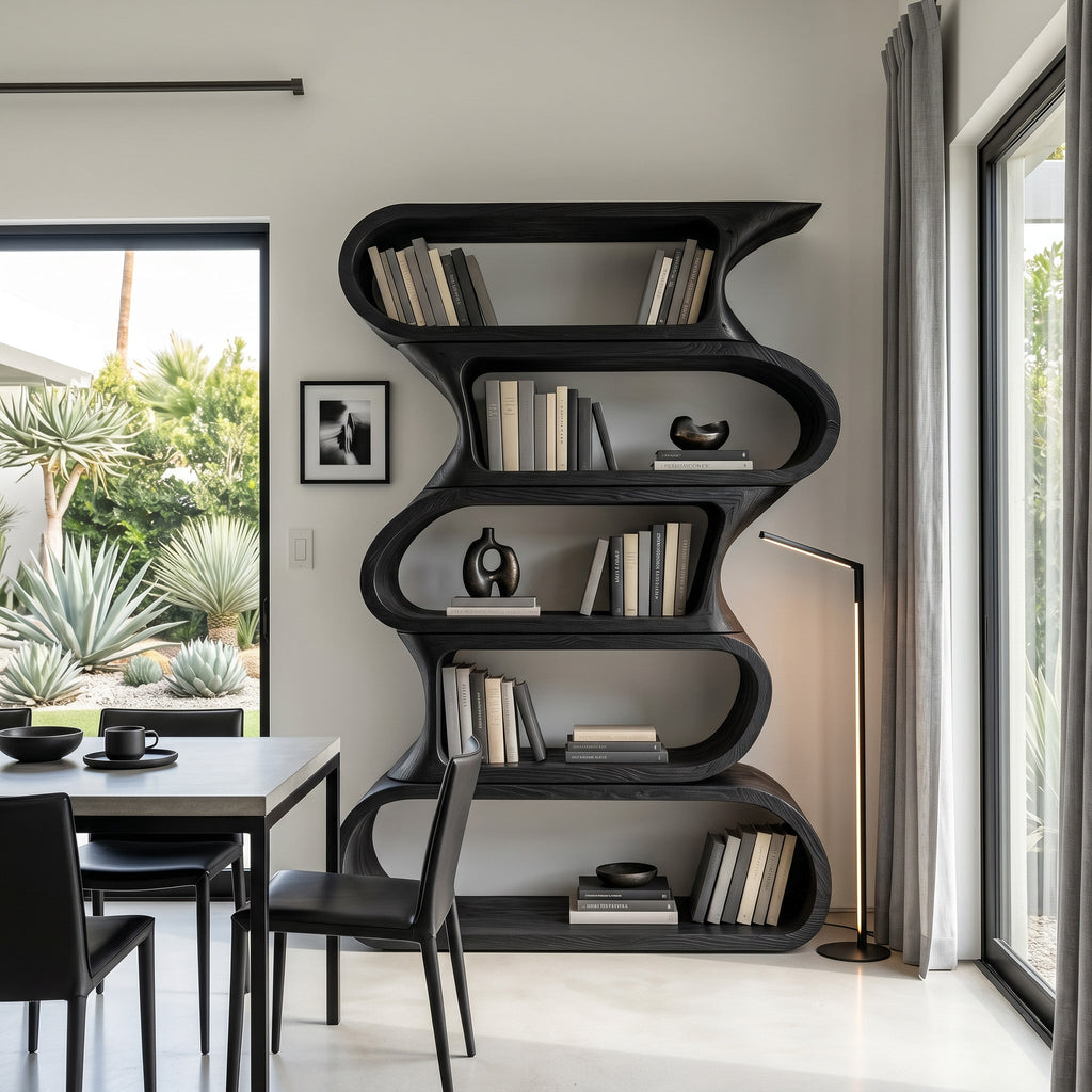 Contemporary Bookshelf With Rounded Tiers For Living Room