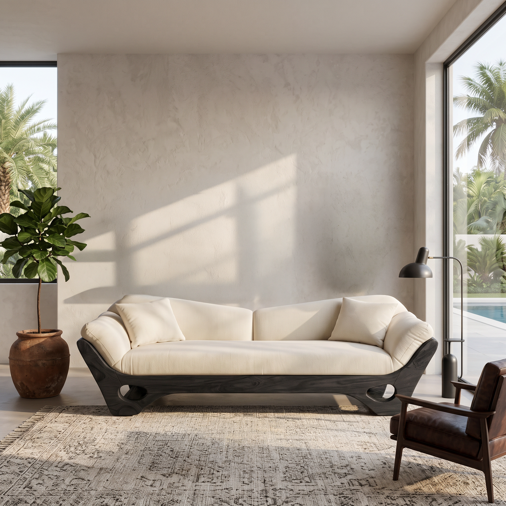 Artistic Wooden Sofa With Sculptural Organic Frame For Contemporary Home