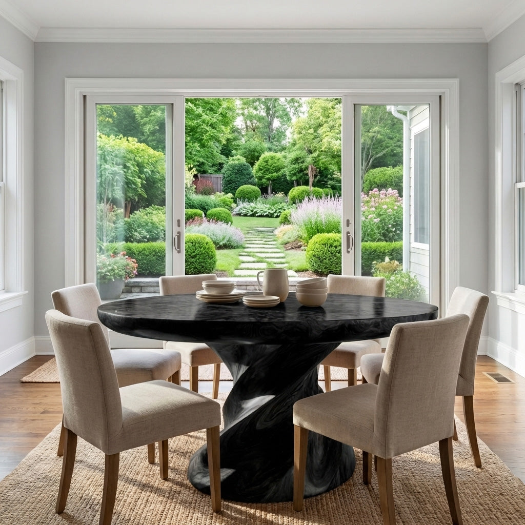 Contemporary Round Dining Table With Twisted Base For Dining Room