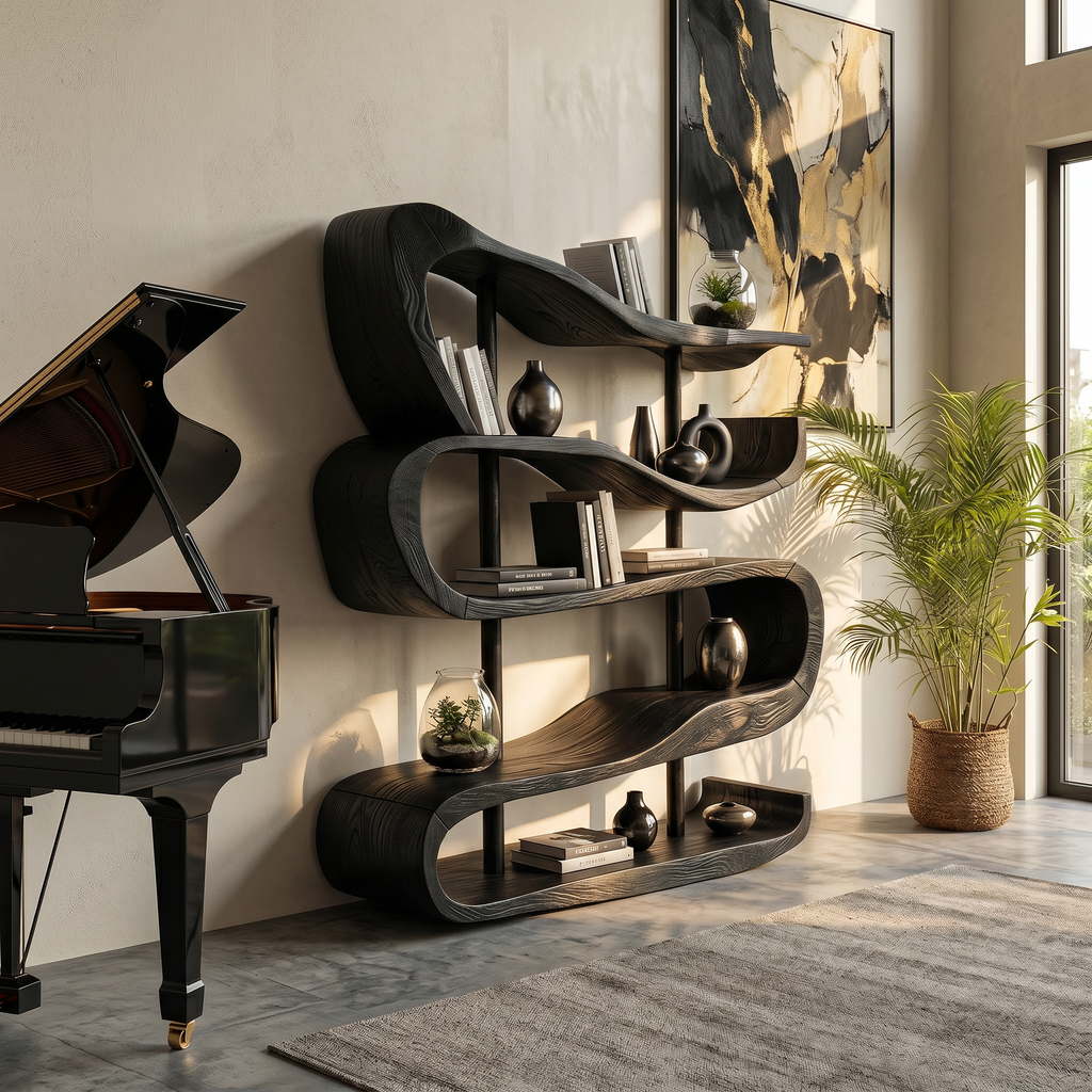 Artistic Wooden Display Shelf In Organic Form