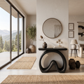 Artistic Wooden Console Table With Flowing Wood Base For Living