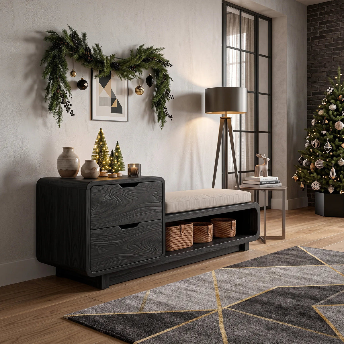 Christmas Wooden Storage Bench Cushion For Cozy Bedroom Decor